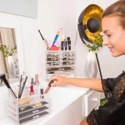 Relaxdays Make-up Organizer Klein - Stapelbaar - Sieradendoosje - Cosmetica - Opbergbox - Wit -Cosmetica Korting Winkel 1200x1200 2028