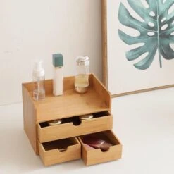 Merkloos Decopatent® Luxe Make-up Organizer Met 3 Lades - Cosmetica Organizer Make Up Met Schuiflade Bamboe Hout - Cosmeticahouder - Toren -Cosmetica Korting Winkel 1200x1200 2077