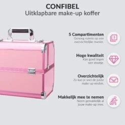 Confibel Cosmetica Koffer - Make Up Koffer Uitklapbaar - 5 Opbergbakken Make-up Koffer - Beautycase/Visagiekoffer /Cosmeticakoffer /Beautycase/ Nagelstylistekoffer - Roze -Cosmetica Korting Winkel 1200x1200 2211