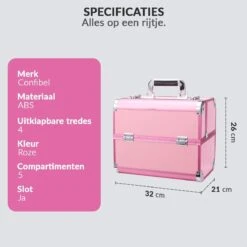 Confibel Cosmetica Koffer - Make Up Koffer Uitklapbaar - 5 Opbergbakken Make-up Koffer - Beautycase/Visagiekoffer /Cosmeticakoffer /Beautycase/ Nagelstylistekoffer - Roze -Cosmetica Korting Winkel 1200x1200 2213
