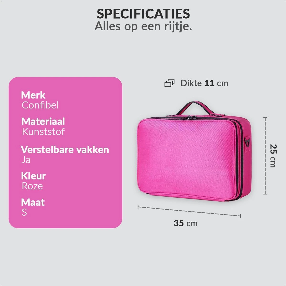 Cosmetica Koffer - Make-up Koffer Met Verstelbare Vakken - Visagie En Nagelstyliste Beauty Koffer - 35x25x11CM - Roze 10 Cosmetica Koffer - Make-up Koffer Met Verstelbare Vakken - Visagie En Nagelstyliste Beauty Koffer - 35x25x11CM - Roze - Afbeelding 8