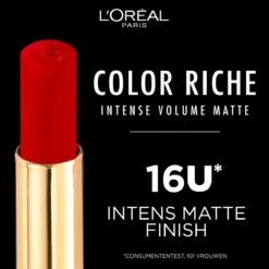 L'Oréal Paris - Color Riche Intense Volume Matte Lipstick- 336 Le Rouge Avant-Garde - Lippenstift Rood -Cosmetica Korting Winkel 1200x1200 653