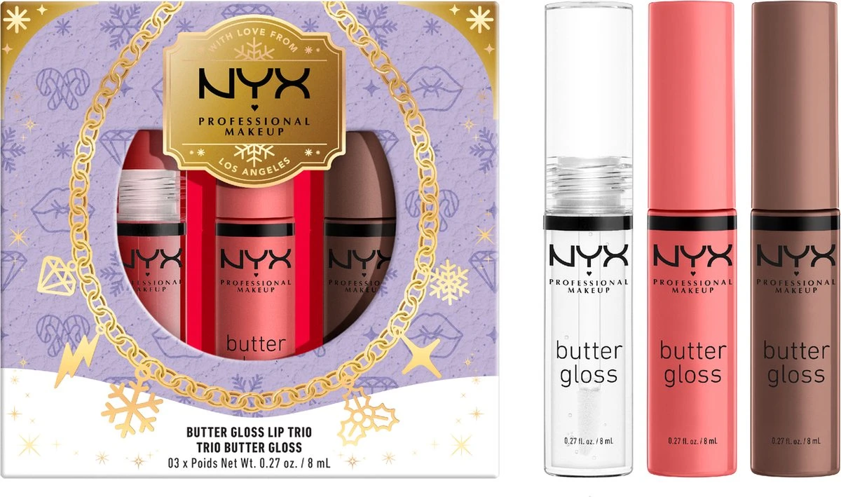 NYX Professional Makeup - Holidays 2022 Mrs Claus - Butter Gloss Trio - Lip Gloss 5 NYX Professional Makeup - Holidays 2022 Mrs Claus - Butter Gloss Trio - Lip Gloss - Afbeelding 3
