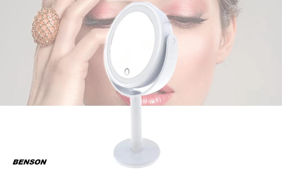 Benson Make Up Spiegel Met LED Ring - Cosmetische Spiegels Met Touch Dimmer - 2 Zijde 6 Benson Make Up Spiegel Met LED Ring - Cosmetische Spiegels Met Touch Dimmer - 2 Zijde - Afbeelding 4