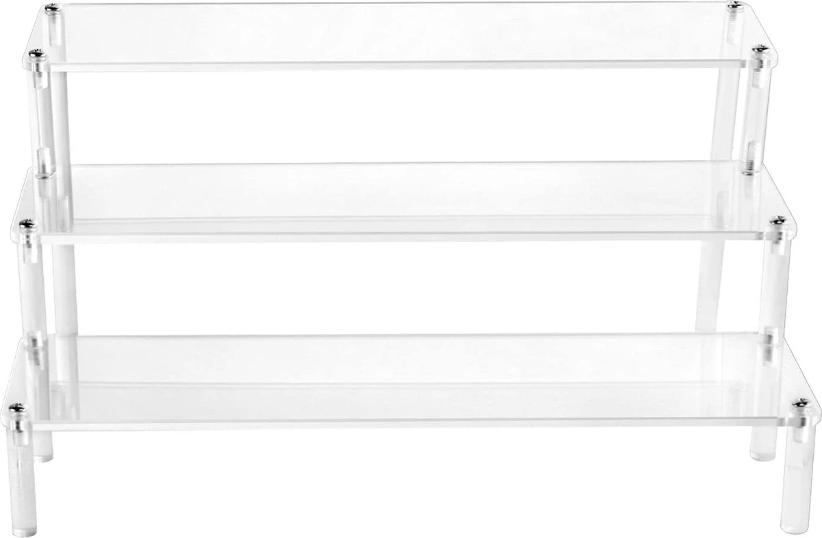 QWORK 3-laags Acryl Displaystandaard, Transparant Acryl Display Riser Plank Voor Figuren, Sieraden, Cupcake, Lippenstift, Nagellak, Kruiden, 30x21x15cm 10 QWORK 3-laags Acryl Displaystandaard, Transparant Acryl Display Riser Plank Voor Figuren, Sieraden, Cupcake, Lippenstift, Nagellak, Kruiden, 30x21x15cm - Afbeelding 8