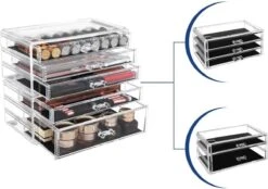 SONGMICS Make-up Organiser, 2-delige Opbergdozen Voor Sieraden En Cosmetica, Stapelbaar, Met 5 Laden, Transparant Polystyreen JMU32TP -Cosmetica Korting Winkel 1200x846