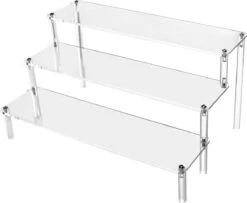 QWORK 3-laags Acryl Displaystandaard, Transparant Acryl Display Riser Plank Voor Figuren, Sieraden, Cupcake, Lippenstift, Nagellak, Kruiden, 30x21x15cm