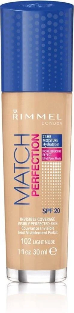 Rimmel London Match Perfection Foundation 102 Light Nude -Cosmetica Korting Winkel 284x1200 1