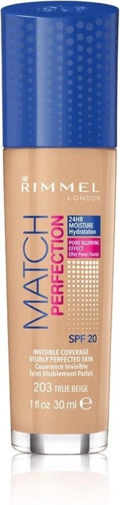 Rimmel London Match Perfection Foundation - 203 True Beige -Cosmetica Korting Winkel 286x1200