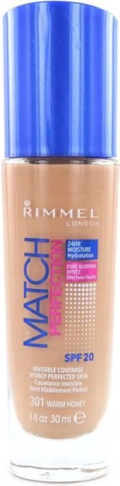 Rimmel London Match Perfection Foundation 301 Warm Honey 28 Rimmel London Match Perfection Foundation 301 Warm Honey -Cosmetica Korting Winkel 297x1200 1