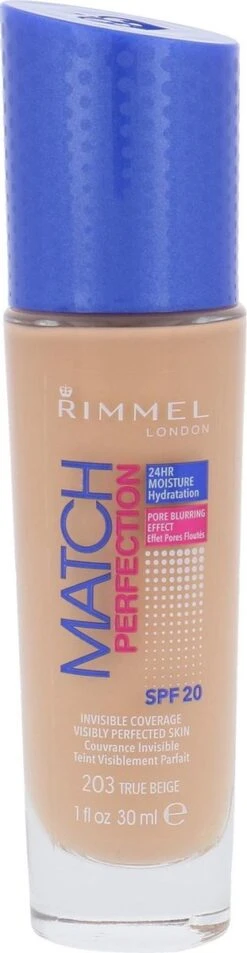 Rimmel London Match Perfection Foundation - 203 True Beige -Cosmetica Korting Winkel 311x1200 1