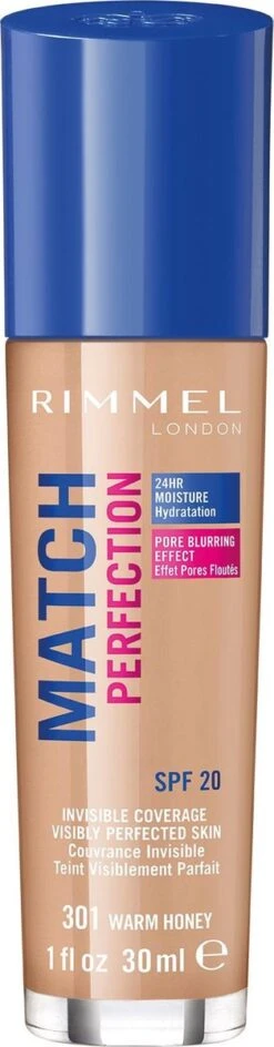 Rimmel London Match Perfection Foundation 301 Warm Honey 34 Rimmel London Match Perfection Foundation 301 Warm Honey -Cosmetica Korting Winkel 314x1200 1