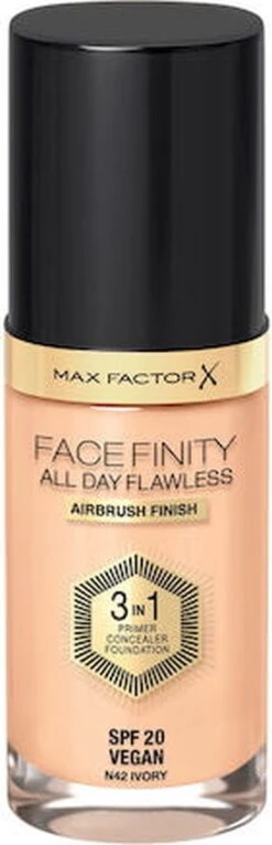 Max Factor Facefinity All Day Flawless 3-In-1 Vegan Foundation 042 Ivory -Cosmetica Korting Winkel 387x1200 1