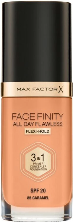 Max Factor Facefinity All Day Flawless 3-in-1 Liquid Foundation - 085 Caramel -Cosmetica Korting Winkel 396x1200 1