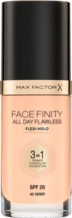 Max Factor Facefinity All Day Flawless 3-In-1 Vegan Foundation 042 Ivory -Cosmetica Korting Winkel 396x1200 2