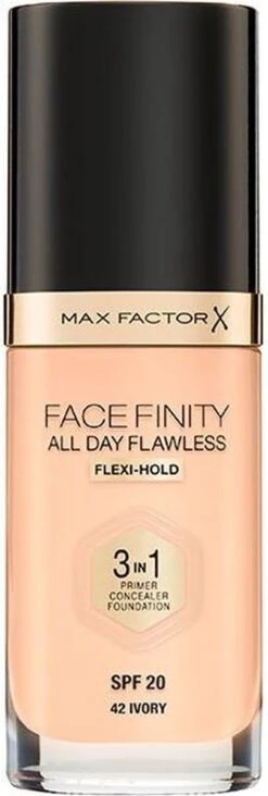 Max Factor Facefinity All Day Flawless 3-In-1 Vegan Foundation 042 Ivory -Cosmetica Korting Winkel 405x1200 2