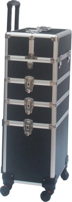 VDD Aluminium Visagie Kappers Koffer Trolley - Make-up Schmink Nagel Koffer Trolley - Zwart -Cosmetica Korting Winkel 432x1200 13