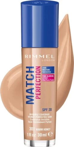 Rimmel London Match Perfection Foundation 301 Warm Honey 30 Rimmel London Match Perfection Foundation 301 Warm Honey -Cosmetica Korting Winkel 605x1200 2