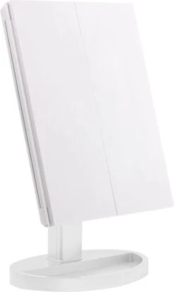UNIQ Trifold Make Up Spiegel Met LED Verlichting En 2 Vergrootspiegels - Staande Spiegel - 21 LED-lampjes - Op Batterijen En USB (kabel Incl) - Wit -Cosmetica Korting Winkel 716x1200 1
