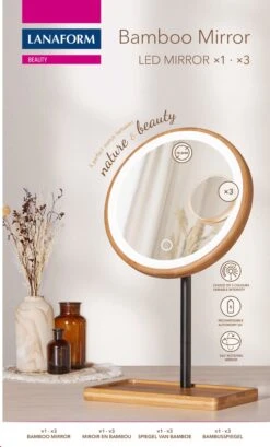 Lanaform - Bamboo Mirror - Oplaadbare Staande Spiegel ×1 · ×3 - Elegant Design Van Bamboe Met Zwarte Poedercoatingafwerking - Ledlampen Met Lange Levensduur -Cosmetica Korting Winkel 724x1200 5
