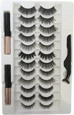 24 Magnetische Wimpers Met Eyelinerkit / 12 Paar- Herbruikbare Magnetische Wimpers - Natuurlijk Ogende Wimperspakket, 2 Buizen Magnetische Eyeliner, 3D Magnetische Nepwimperskit Met Wimperpincet - Magnetische Wimpers