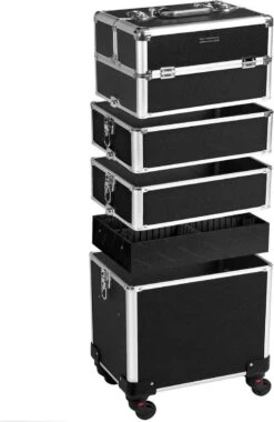 XXL PRO Visagie Beauty Case Koffer Trolley - Nagelkoffer Op Wielen Voor Makeup Of Cosmetica - Grote Uitklapbare Opbergsysteem Nagel Styliste Kapster - Zwart -Cosmetica Korting Winkel 779x1200 1