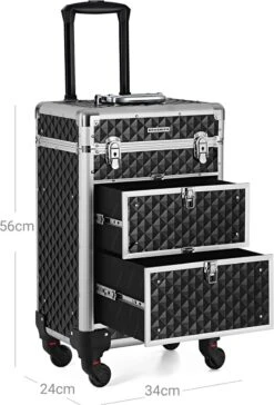 Songmics Kapperskoffer - Cosmetica Trolley - Cosmetica Koffer - Make-up Koffer - Visagie Koffer - Make Up Trolley - Op Wielen - Zwart -Cosmetica Korting Winkel 814x1200 4