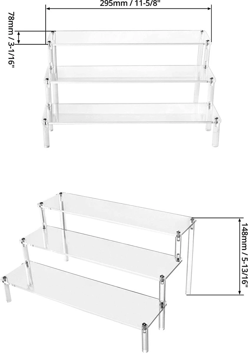 QWORK 3-laags Acryl Displaystandaard, Transparant Acryl Display Riser Plank Voor Figuren, Sieraden, Cupcake, Lippenstift, Nagellak, Kruiden, 30x21x15cm 8 QWORK 3-laags Acryl Displaystandaard, Transparant Acryl Display Riser Plank Voor Figuren, Sieraden, Cupcake, Lippenstift, Nagellak, Kruiden, 30x21x15cm - Afbeelding 6