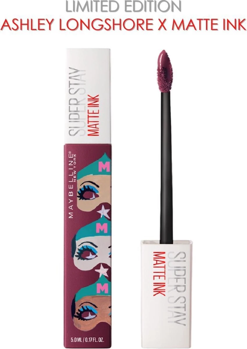 Maybelline Superstay Langhoudende Lippenstift - Matte Ink X Ashley Longshore - 40 Believer - Paars - Limited Edition 12 Maybelline Superstay Langhoudende Lippenstift - Matte Ink X Ashley Longshore - 40 Believer - Paars - Limited Edition - Afbeelding 10