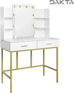 Dakta ® Luxe Make-Up Tafel Met Spiegel Met Verlichting | 2 Lades | Wit En Goud | Kaptafel -Cosmetica Korting Winkel 956x1200 5