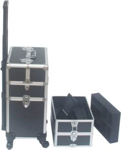 VDD Aluminium Visagie Kappers Koffer Trolley - Make-up Schmink Nagel Koffer Trolley - Zwart -Cosmetica Korting Winkel 965x1200 3