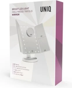 UNIQ Trifold Make Up Spiegel Met LED Verlichting En 2 Vergrootspiegels - Staande Spiegel - 21 LED-lampjes - Op Batterijen En USB (kabel Incl) - Wit -Cosmetica Korting Winkel 983x1200 4