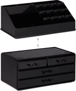 A&K 2in1 Make-up Organizer - 4 Lades Cosmetica Opbergdoos - Kaptafel - Zwart -Cosmetica Korting Winkel 997x1200 8